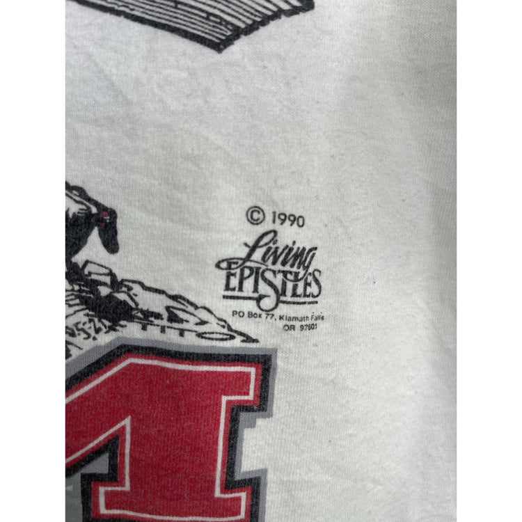 Men’s 90s Vintage Jesus Tee Living Epistles Lords Gym Double-Sided T Shirt Sz XL