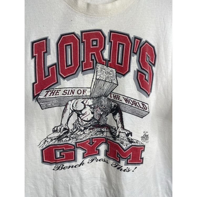 Men’s 90s Vintage Jesus Tee Living Epistles Lords Gym Double-Sided T Shirt Sz XL