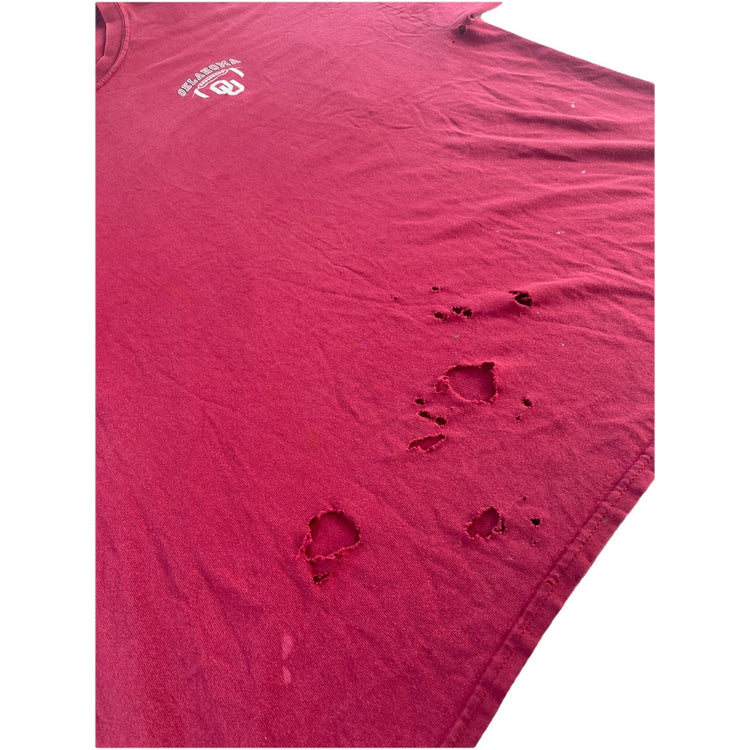 Mens Vintage Jerzees Distressed Oklahoma University Solid Tee Size 2XL