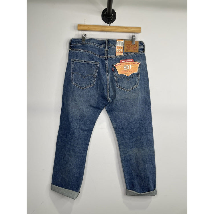 Men’s Levi’s 501 Warp Stretch Straight Leg Button Fly Selvedge Denim Jeans 34x30
