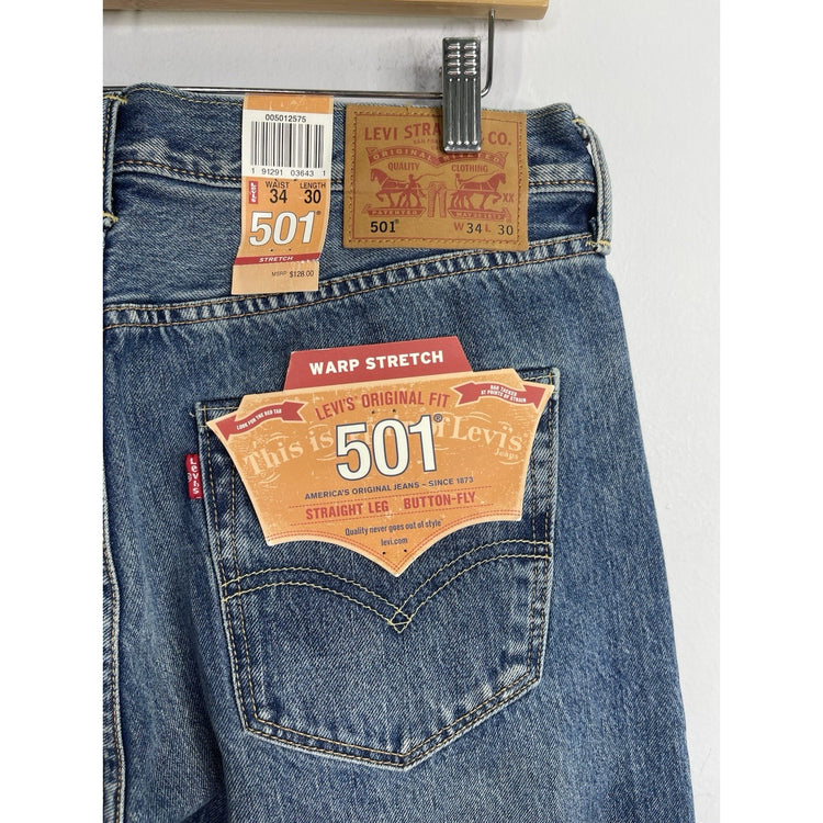 Men’s Levi’s 501 Warp Stretch Straight Leg Button Fly Selvedge Denim Jeans 34x30