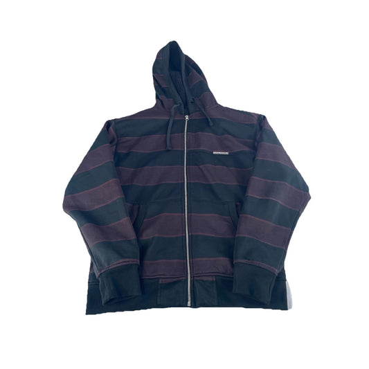 Mens Volcom Zip Up Black Burgundy Striped Fleeced Lined Hoodie Size M