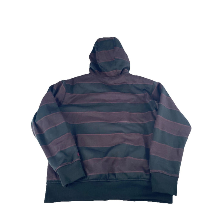 Mens Volcom Zip Up Black Burgundy Striped Fleeced Lined Hoodie Size M