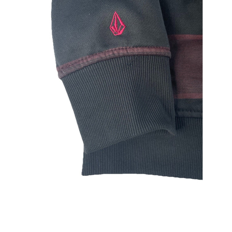 Mens Volcom Zip Up Black Burgundy Striped Fleeced Lined Hoodie Size M