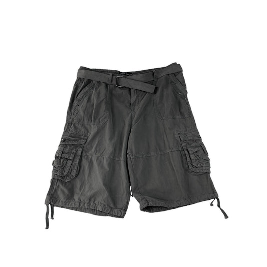 Mens Vintage North 15 Gray Baggy Belted Multi Pocket Cargo Shorts Size 36