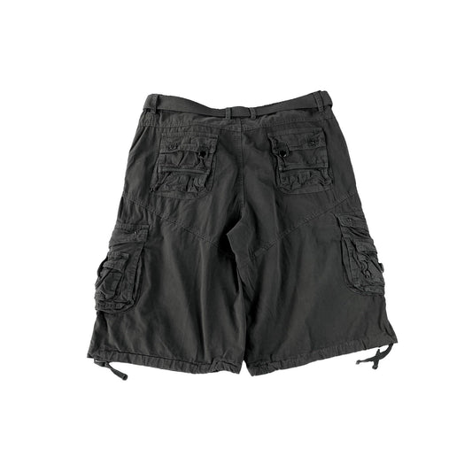 Mens Vintage North 15 Gray Baggy Belted Multi Pocket Cargo Shorts Size 36