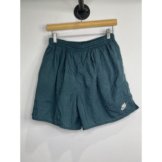 Men’s Vintage 90s Nike Swoosh Mesh Lined Swim Gym Shorts Green Nylon Sz M