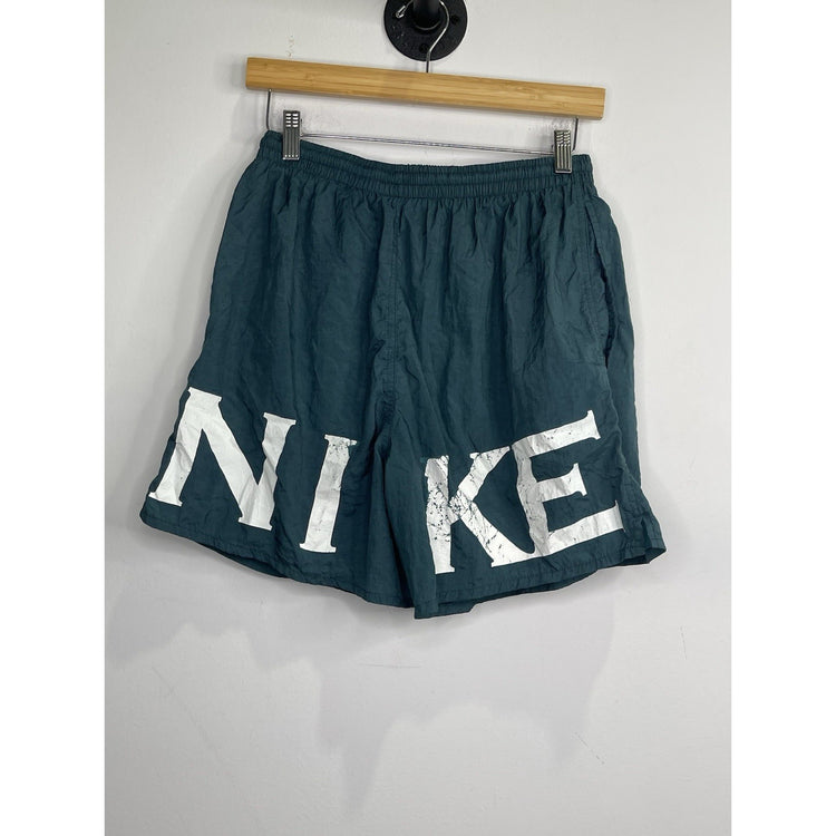 Men’s Vintage 90s Nike Swoosh Mesh Lined Swim Gym Shorts Green Nylon Sz M