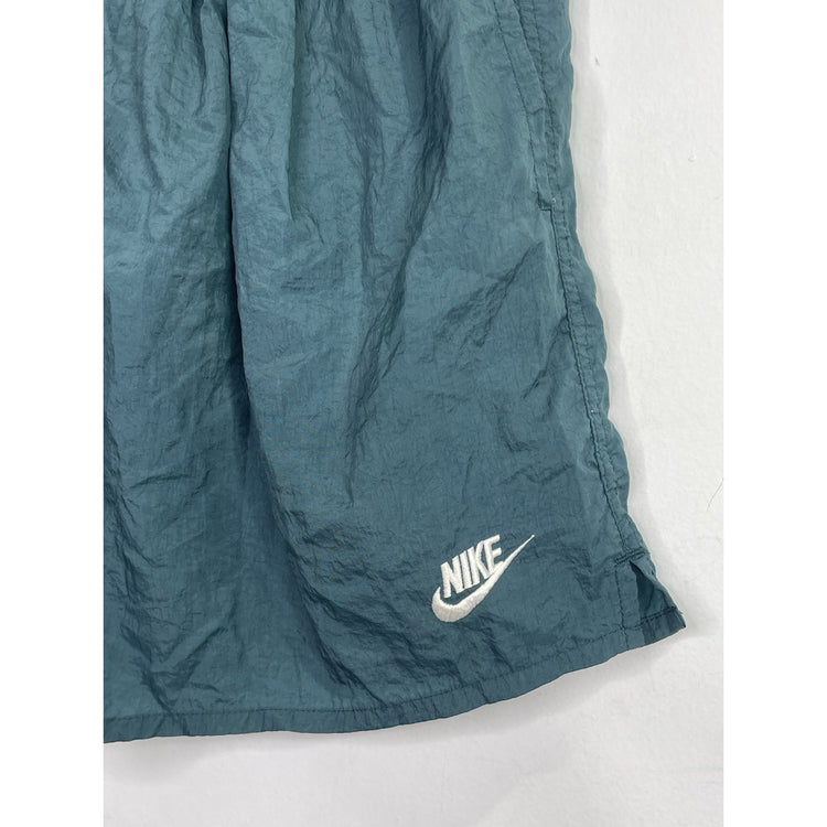 Men’s Vintage 90s Nike Swoosh Mesh Lined Swim Gym Shorts Green Nylon Sz M