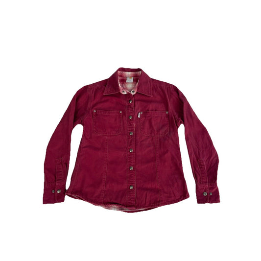 Womens Carhartt Red Denim Flannel Lined Jacket With Snap Buttons Size Small