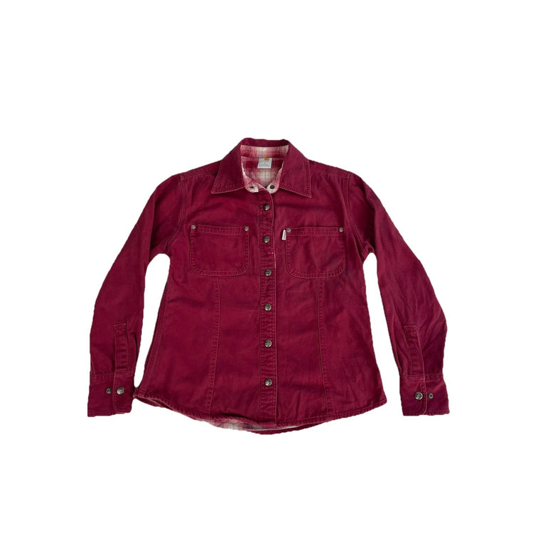 Womens Carhartt Red Denim Flannel Lined Jacket With Snap Buttons Size Small