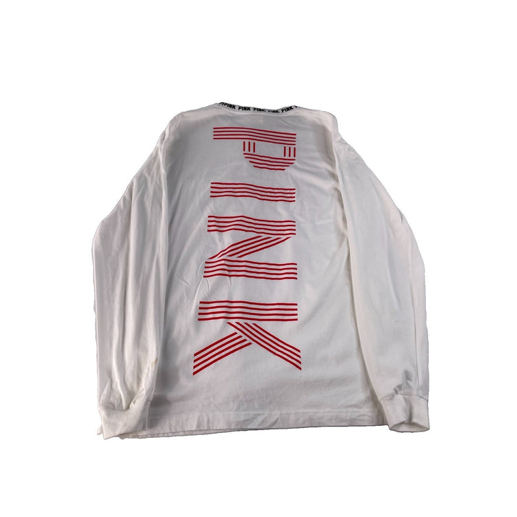 Women's Victoria's Secret PINK White Long-Sleeve Pocket T-Shirt, Size S