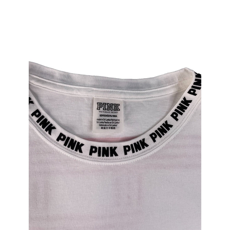Women's Victoria's Secret PINK White Long-Sleeve Pocket T-Shirt, Size S