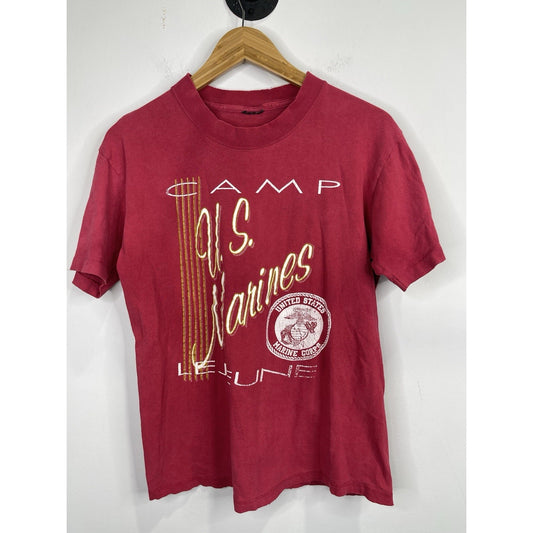 Men’s Vintage 90s Faded Spell Out US Marines Quantico Virginia T-Shirt Sz M