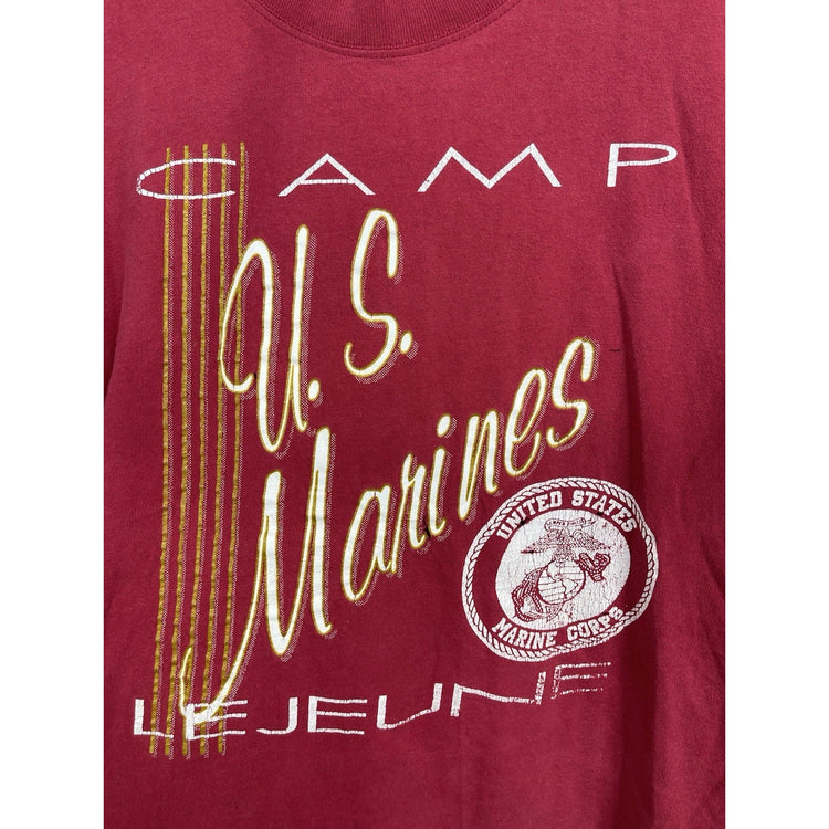 Men’s Vintage 90s Faded Spell Out US Marines Quantico Virginia T-Shirt Sz M