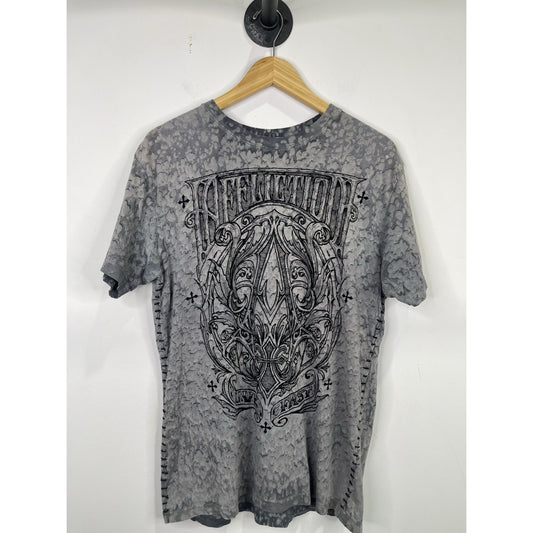Y2k Affliction T Shirt Mens Live Fast Sides Stitched Grey Large short Sleeve