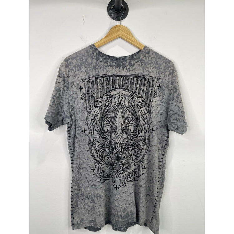 Y2k Affliction T Shirt Mens Live Fast Sides Stitched Grey Large short Sleeve
