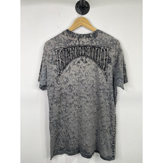 Y2k Affliction T Shirt Mens Live Fast Sides Stitched Grey Large short Sleeve