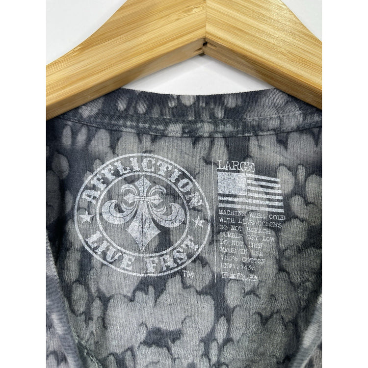 Y2k Affliction T Shirt Mens Live Fast Sides Stitched Grey Large short Sleeve