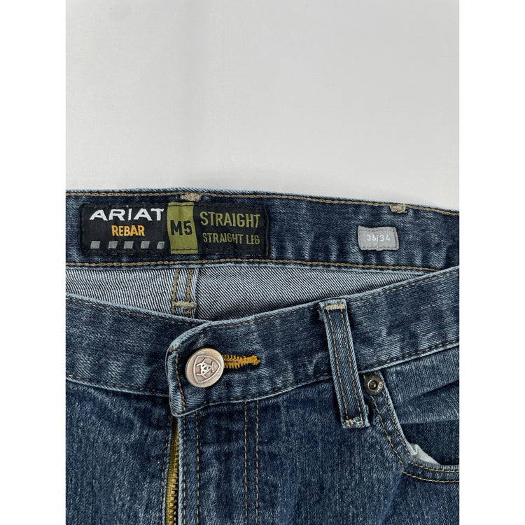 Mens Ariat Straight Leg Blue Jeans Size 36x34