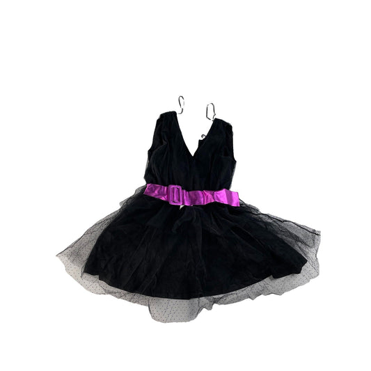 Women's ZARA Black Polka Dot Mesh Ruffle Dress with Pink Belt Size M
