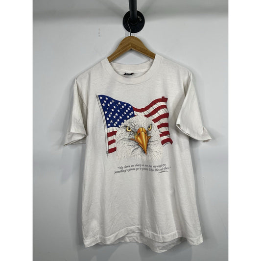 Men’s VTG United States Flag & Bald Eagle Graphic White T Shirt Sz XL