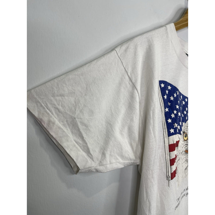Men’s VTG United States Flag & Bald Eagle Graphic White T Shirt Sz XL