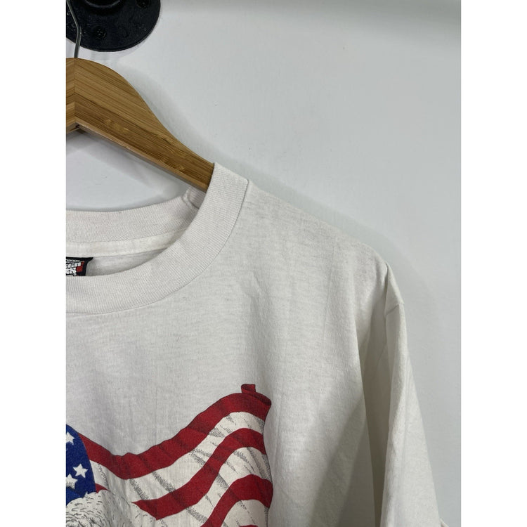 Men’s VTG United States Flag & Bald Eagle Graphic White T Shirt Sz XL