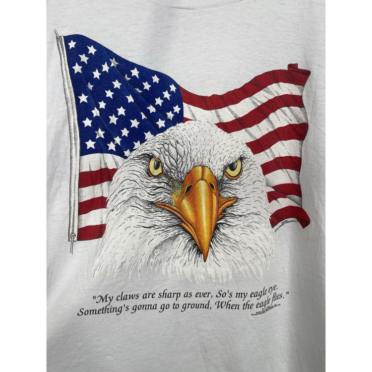 Men’s VTG United States Flag & Bald Eagle Graphic White T Shirt Sz XL