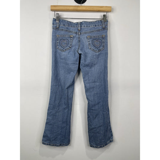 Vintage Y2K Youth Blue Heart Light Wash Embroidered Denim Bootcut Jeans Sz 8