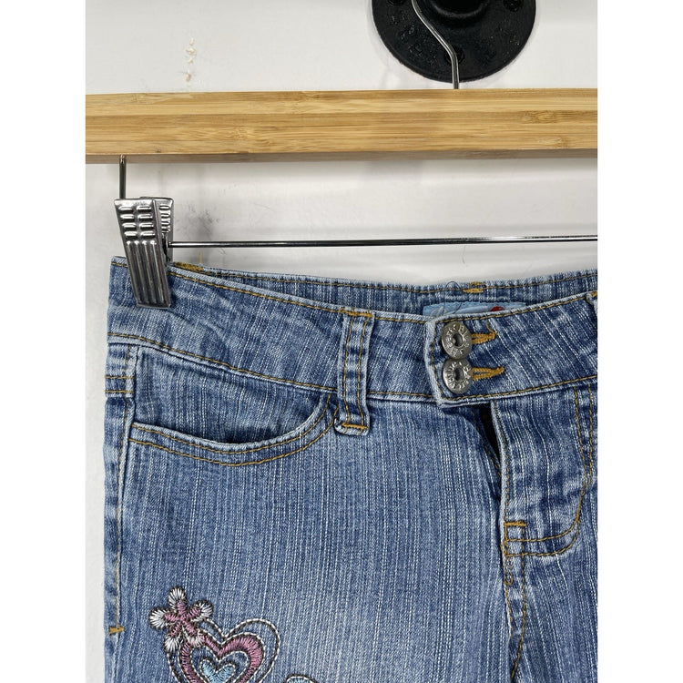 Vintage Y2K Youth Blue Heart Light Wash Embroidered Denim Bootcut Jeans Sz 8