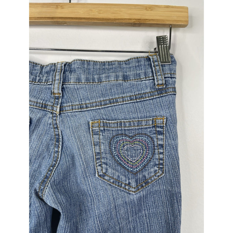 Vintage Y2K Youth Blue Heart Light Wash Embroidered Denim Bootcut Jeans Sz 8