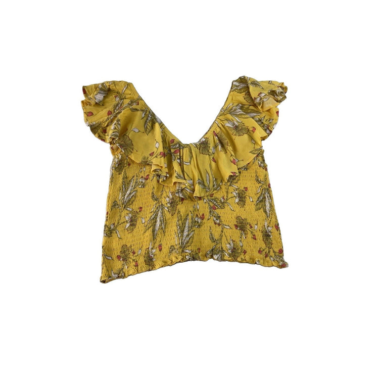 Womens Express Yellow Cropped Off The Shoulder Shirt Size Large