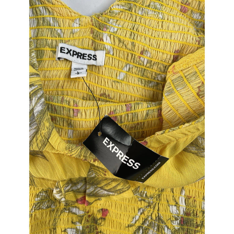 Womens Express Yellow Cropped Off The Shoulder Shirt Size Large