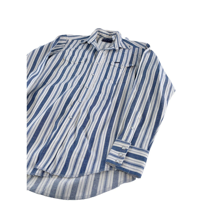 Mens Vintage Wrangler Western Blue White Striped SnapDown Shirt Size 15.5-35