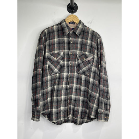 Men’s Briggs Black & Red Plaid Button Down Long Sleeve Heavy Shirt Sz L