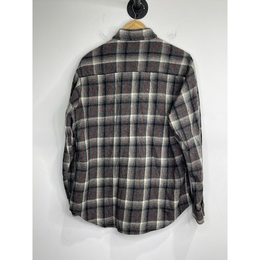 Men’s Briggs Black & Red Plaid Button Down Long Sleeve Heavy Shirt Sz L