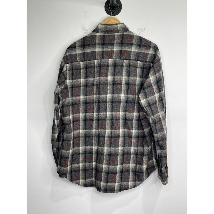 Men’s Briggs Black & Red Plaid Button Down Long Sleeve Heavy Shirt Sz L