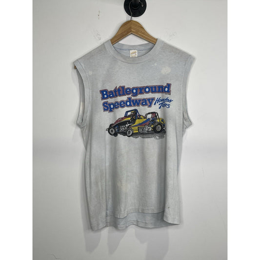 Vintage 1984 Mens Battleground Speedway Blue Tank Top Size L