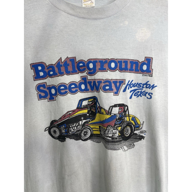 Vintage 1984 Mens Battleground Speedway Blue Tank Top Size L