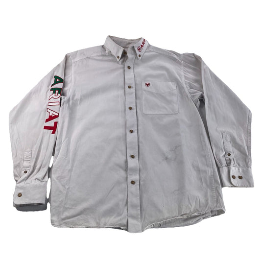 Mens Classic Ariat White LongSleeve Button Up Shirt Size M