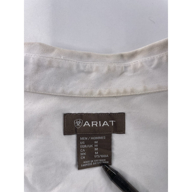 Mens Classic Ariat White LongSleeve Button Up Shirt Size M