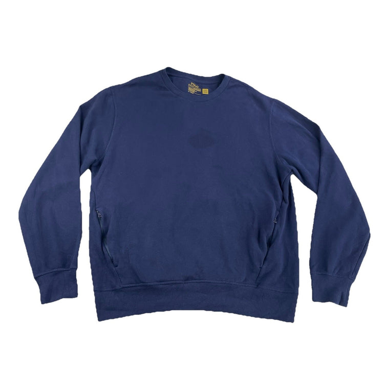 Mens Polo Ralph Lauren Size Medium Navy Blue Crew Neck Sweater With Zip Pockets