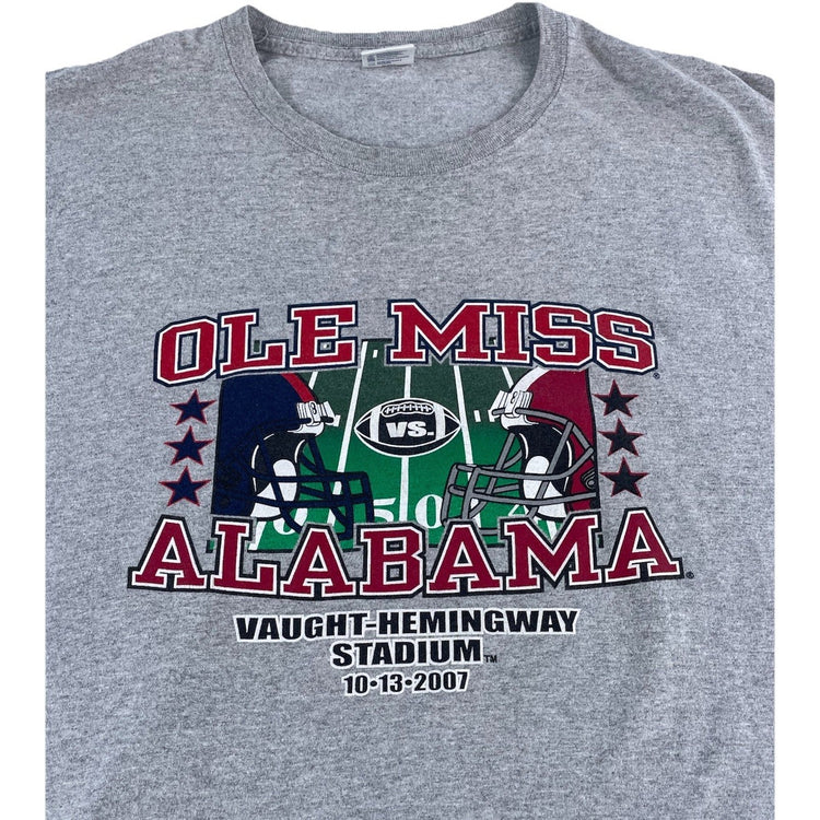 Mens Vintage Perrin 2007 Ole Miss vs Alabama Football T-Shirt Size 2XL