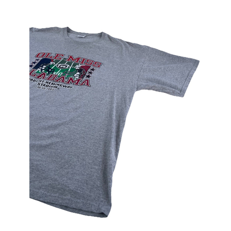 Mens Vintage Perrin 2007 Ole Miss vs Alabama Football T-Shirt Size 2XL