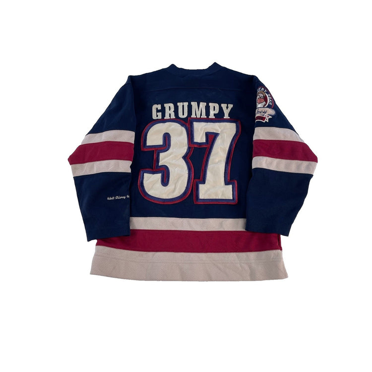 Boys Vintage Disney Grumpy Miners Navy Blue Embroidered Hockey Jersey SIZE S