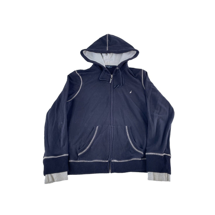 Youth Girls Nautica Black Full-Zip Hoodie with Striped Lining Size XL