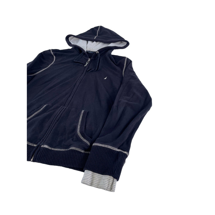 Youth Girls Nautica Black Full-Zip Hoodie with Striped Lining Size XL