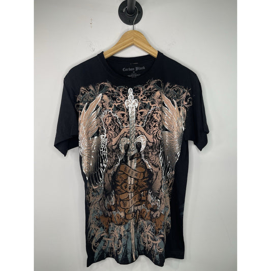 Vintage Y2K Men’s Carbon Black Graphic rhinestone Shirt Sz M