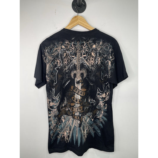 Vintage Y2K Men’s Carbon Black Graphic rhinestone Shirt Sz M